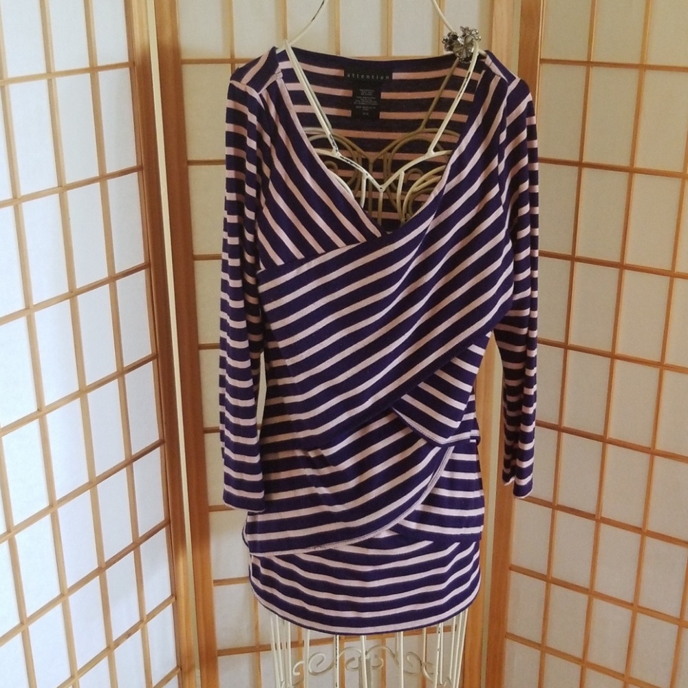 Attention Blue and Pink Striped Long Sleeve Top